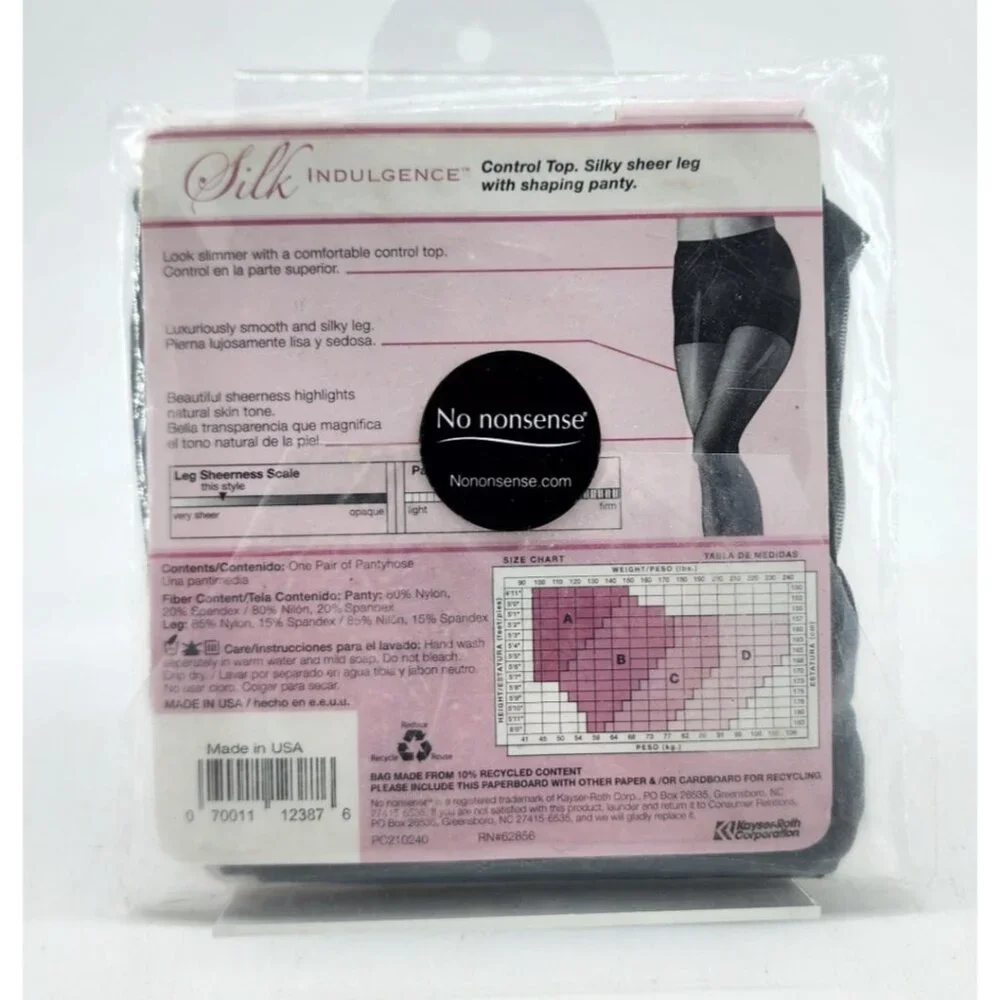 No Nonsense Silk Indulgence Control Top Sheer Toe‎ Pantyhose Almost Black Size B